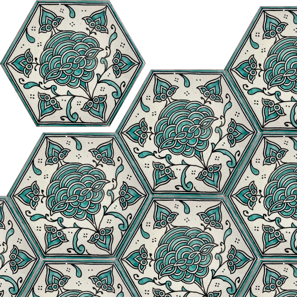 Mosaic House Moroccan tile Edith Dahlia 1-12 White Light Green  {hand painted handpainted 6x6} 